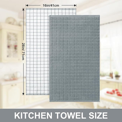 Homaxy Premium Cotton Kitchen Towels 16"x 28", Large Natural Ring Spun 390 GSM Dish Towels, Super Absorbent Terry Kitchen Hand Towels, Soft Tea Towels with Hanging Loop, Grey Check Design, 12 Pack