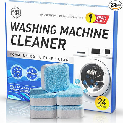 Washing Machine Cleaner Tablets – 24-Pack Deep Cleaning & Descaler for HE, Front Load & Top Load washer cleaner tablets, Septic-Safe, 12-Month Supply