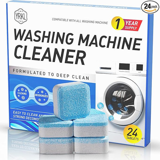 Washing Machine Cleaner Tablets – 24-Pack Deep Cleaning & Descaler for HE, Front Load & Top Load washer cleaner tablets, Septic-Safe, 12-Month Supply