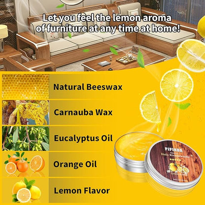PIPIHUA Beeswax Polish and Conditioner for Wood Furniture - Waterproof & Restorer Wood Wax, Multipurpose Beeswax Furniture Polish and Cleaner for All Types and Colours, Lemon(2×100g with 3 Sponges)
