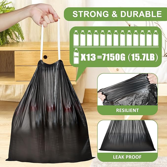 231 Count-Small Trash Bags,4 Gallon Trash Bag Drawstring,Bathroom Garbage Bags,Tear-Free Garbage Bags,Plastic Wastebasket Liners for Toilet Home Office and Bedroom(Black）