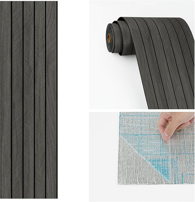 Wallercity 3D Gray/Black Wood Panels for Walls Self Adhesive Wood Slat Wall Paneling for Bedroom Bathroom Thick Peel and Stick Flexible Wooden Wall Panel for Living Room Kids Room Ceiling 11.7''x118''