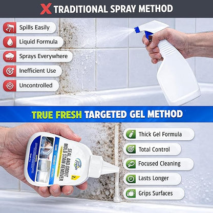 True Fresh Heavy Duty Mold Stain Remover Gel – Powerful Cleaner for Front Loader Washing Machine Seals, Bathroom Grout, Shower Caulking, Tiles & More – 7 oz Cleaning Solution for Stubborn Stains