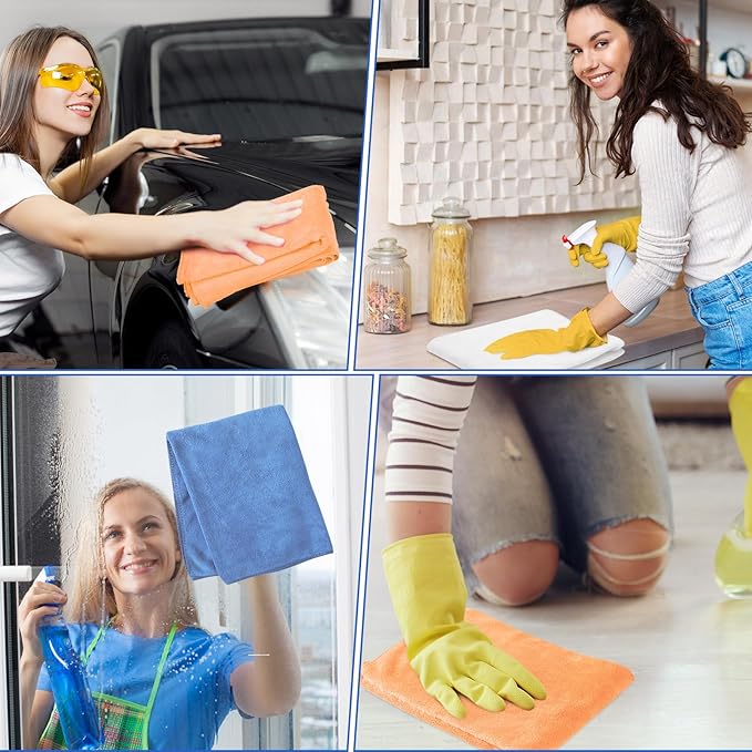 10 Pcs Extra Large Microfiber Cloth 30" x 20" Large Floor Microfiber Towel Reusable Washable Free Lint Free Cloth Rag for Squeegee Mop Floor Window Housekeeping (White,Yellow)