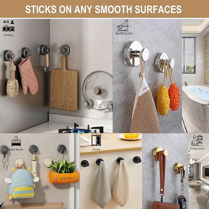 ZESLMG Bronze Suction Cup Hooks for Glass Window, Shower Hook for Inside Shower, Removable Towel Hooks for Bathroom Kitchen Wall Glass Door, Wreaths Loofah Suction Hook for Hanging, 2 Pack