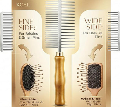 XCEL 2-in-1 Hair Brush Cleaner Tool, Dual-Sided Remover Comb for Removing Hair & Dust Buildup from Paddle, Boar Bristle & Detangling Brushes for Home & Salon Use