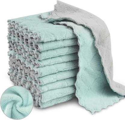 Bessrung 20 Pack Kitchen Dish Cloths, Super Absorbent Microfiber Cleaning Cloth for Cleaning Dishes, Kitchen, Bathroom, Car(Grey & Green)