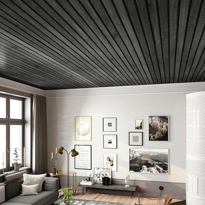 FunStick 36"x200" Slats Wood Wallpaper Peel and Stick Wooden Slats Wall Paneling Wallpaper for Bedroom Living Room Waterproof Black Wood Grain Contact Paper for Cabinets Counter Tops Walls Vinyl Wrap