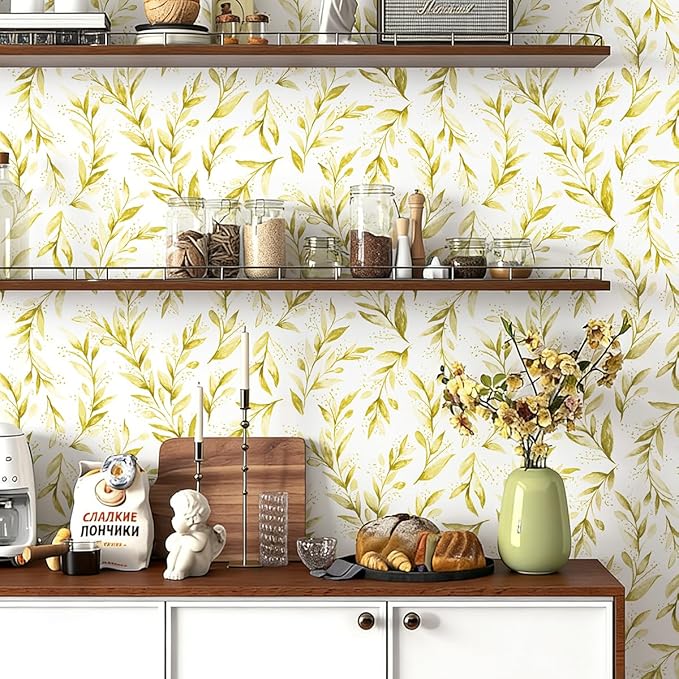 Livebor Leaf Peel and Stick Wallpaper Olive Leaf Contact Paper17.7in x 118.1in Sage Floral Wallpaper Peel and Stick Floral Leaves Contact Paper Modern Farmhouse for Bedroom Neutral Decorative