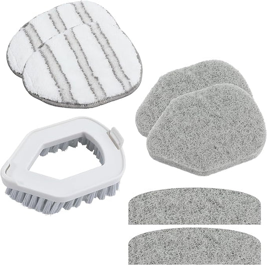 Quick Shine 7-Piece Accessory Pack – Includes 2 Triangular Pads, 2 Scour Pads, 2 Scour Strips & 1 Scrub Brush | Compatible with All-in-One Mop Kits | Reusable Floor Cleaning Set