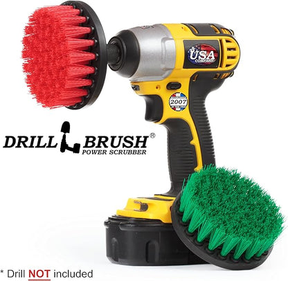 Drill Brush - Indoor/Outdoor Medium and Stiff 4-inch Round - Spin Brush - Combo Kit - Cleaning Supplies - Stove, Oven, Sink - Grout Cleaner - Outdoor Rug - Deck Brush - Algae, Mold, Mildew, and Moss