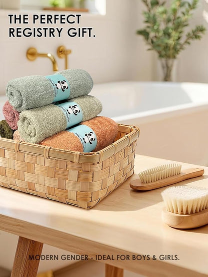 HIPHOP PANDA Baby Washcloths, Rayon Made from Bamboo - 2 Layer Ultra Soft Absorbent Newborn Bath Face Towel - Reusable Baby Wipes for Delicate Skin - Boho Earth Tones, 6 Pack