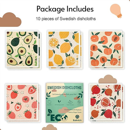 Swedish Dishcloths for Kitchen, 10 Pack Reusable Paper Towels Washable, Soft Dish Towels for Kitchen, Super Absorbent Dish Cloths for Washing Dishes, Housewarming Gifts