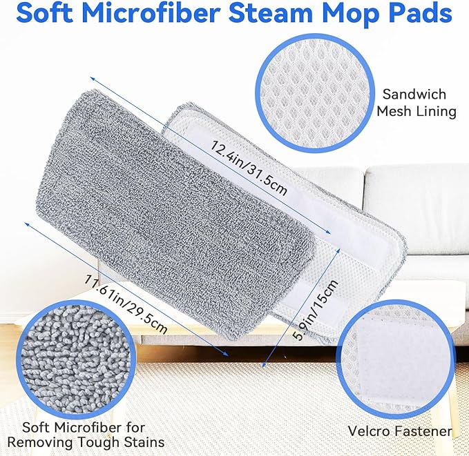 NE033/NE033M Steam Replacement Mop Pads: 6 Pack Steam Mop Cloth Compatible with Neugo NE033 NE033M Series Steam Mop, Washable & Reusable Microfiber Steam Mop Cloth for All Types of Floors (Grey)