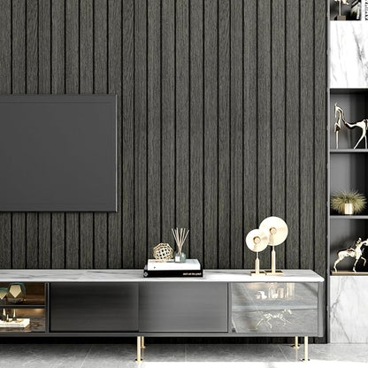 Wallercity Black/Grey Wood 3D Wall Panels Peel and Stick Faux Wooden Slat Wall Paneling Flexible Wood Panel Self Adhesive Foam Slat Acoustic Panels for Interior Walls Bedroom Living Room 11.7"x118"
