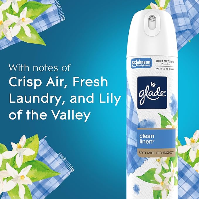 Glade Air Freshener Room Spray, Clean Linen Scent, Odor Fighting to Deliver Long Lasting Freshness, 7.3 Oz, 6 Count