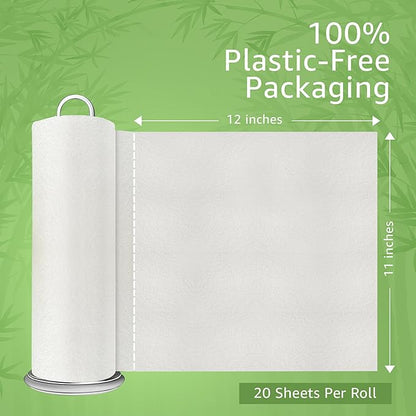 Bamboo Paper Towels Reusable | Absorbent, Heavy Duty & Washable | Organic Paper Towel | FSC Certified | 100% Rayon Derived From Bamboo | Unpaper Towel Alternative | 20 Sheets, 12"x11 | 6 Rolls