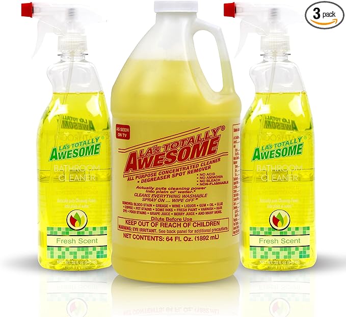 La's Totally Awesome All Purpose Cleaner 64 oz + Bathroom Cleaner Plant-Derived Spray 32oz (Pack of 2)