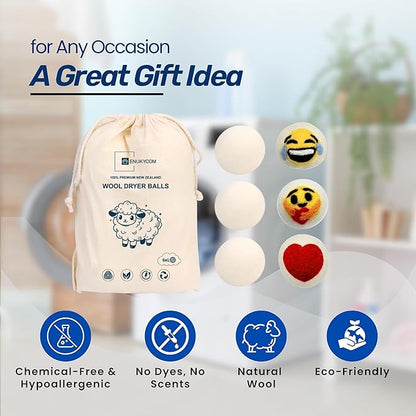 Dryer Ball Kit: 6 XL Wool Dryer Balls - Natural Fabric Softener, Reusable, Reduces Clothing Wrinkles and Saves Drying Time - Reduces Wrinkles and Saves Drying Time (6pcs Wool Dryer Ball) (White)