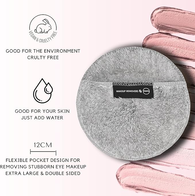 Ogato Reusable Makeup Remover Cloth - 5pc Face Pads, Makeup Eraser Cloth Wipes for All Skin Types - Washable Microfiber Make Up Reusable Cotton Rounds for Face - With Included Laundry Bag