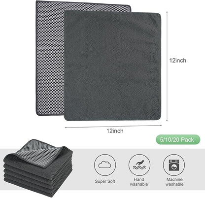 SINLAND Microfiber Dish Cloths Wash Clothes for Kitchen Best Kitchen Cloths Cleaning Cloth Poly Scour Side 12"x12" (10Pack, Dark Grey)