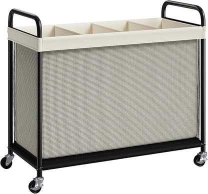 ELYKEN Laundry Hamper 4 Section, 140L Rolling Laundry Sorter with Removable Liner Bag, Laundry Basket with Wheels, Steel Frame with Metal Handle, Clothes Hamper Cart for Laundry Room & Bedroom