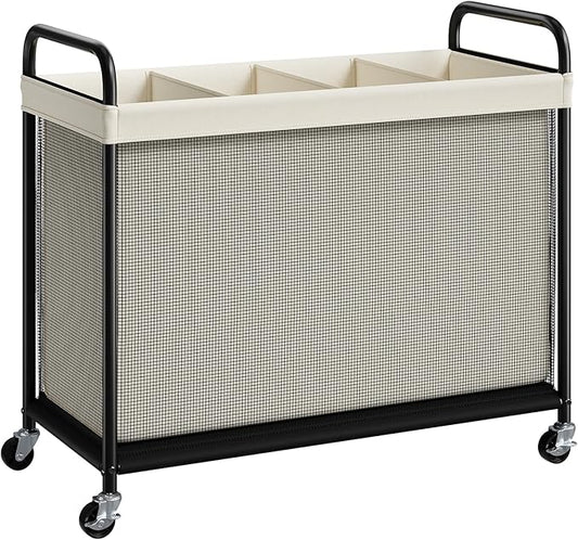 ELYKEN Laundry Hamper 4 Section, 140L Rolling Laundry Sorter with Removable Liner Bag, Laundry Basket with Wheels, Steel Frame with Metal Handle, Clothes Hamper Cart for Laundry Room & Bedroom