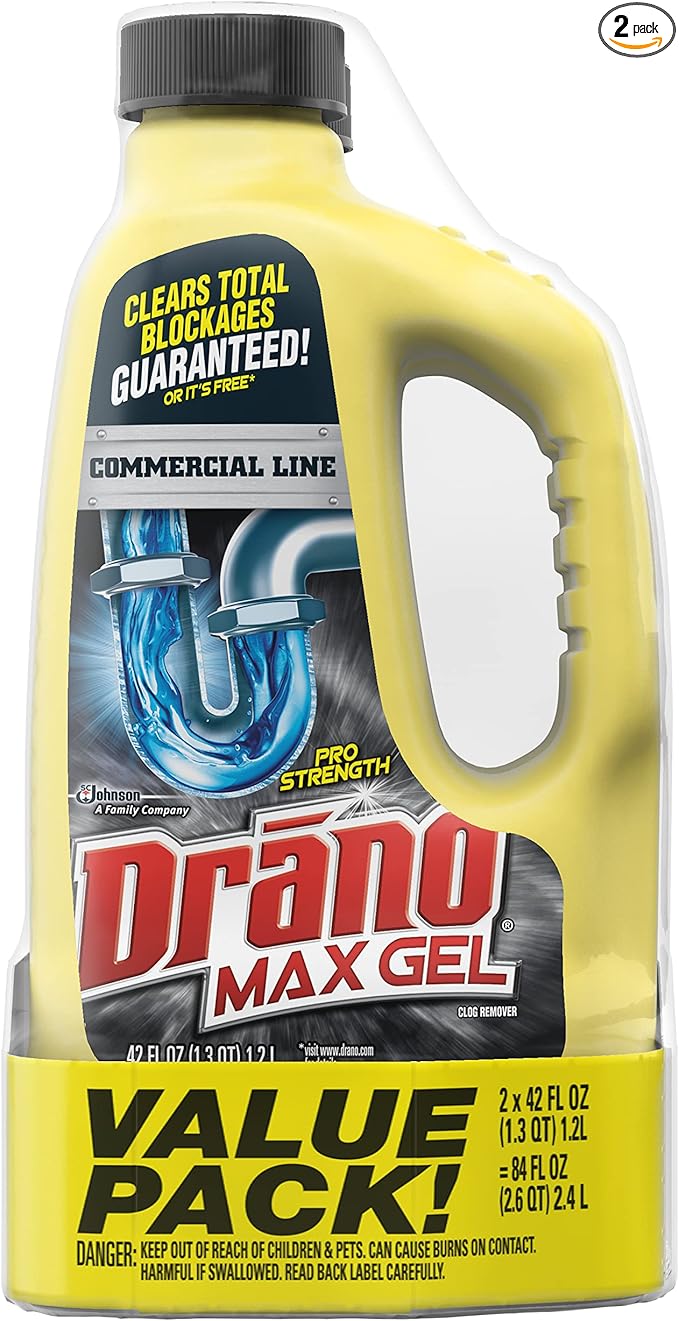 Drano Max Gel Drain Clog Remover and Cleaner for Shower or Sink Drains, Unclogs and Removes Hair, Soap Scum, Blockages, Commercial Line, 42 oz (Pack of 2)