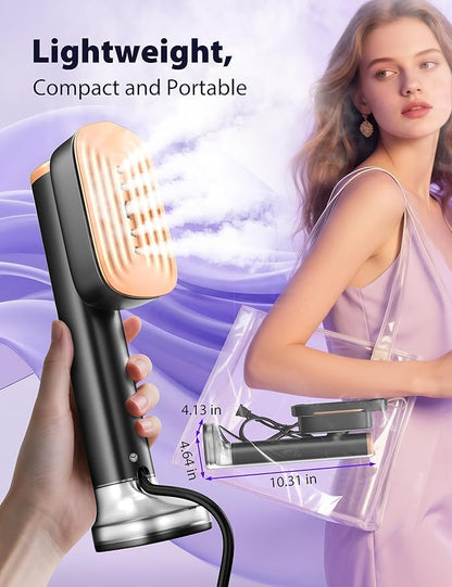Travel Steamer for Clothes with 180 ml Water Tanks,15s Fast Heat-up,24 g/min Strong Steam Performance, Portable Garment Steamer with Touch Control, LED Display, Steam Iron(Black Gold)