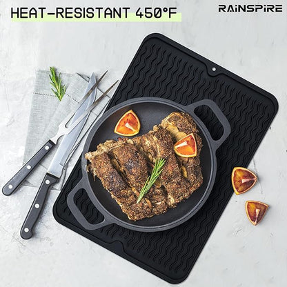 Rainspire Dish Drying Mats For Kitchen Counter, Silicone Dish Mat Drying Kitchen Mat, Food Grade Silicone Sink Drying Mat, Quick Dry Slip Resistant Kitchen Mats, 16x12inch, Black