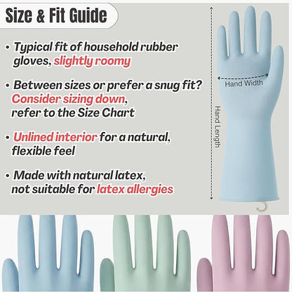 IMARU 3 Pairs Dishwashing Gloves with Hanging Hooks - Reusable Rubber Cleaning Gloves for Household & Kitchen & Gardening, Non-Slip & Waterproof & Durable (Small)