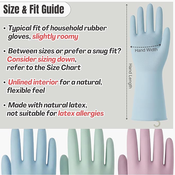IMARU 3 Pairs Dishwashing Gloves with Hanging Hooks - Reusable Rubber Cleaning Gloves for Household & Kitchen & Gardening, Non-Slip & Waterproof & Durable (Medium)