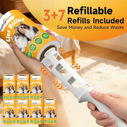 Extra Sticky Lint Roller, 1000 Sheets Value Pack with 3 Reinforced Handles, Tear-Resistant Sheets for Pet Hair, Clothes, Couch & Car