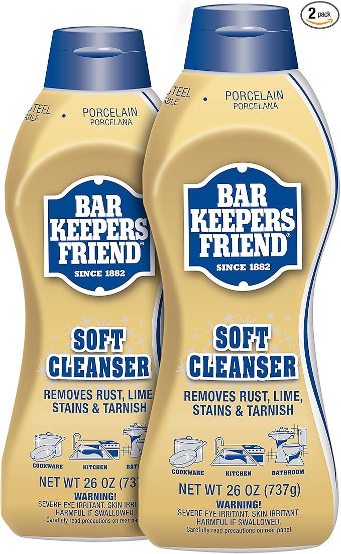 Bar Keepers Friend Soft Liquid Cleanser- Multipurpose Cleaner & Rust Stain Remover for Stainless Steel, Porcelain, Ceramic Tile, Copper, Brass 26 Oz (Pack of 2)