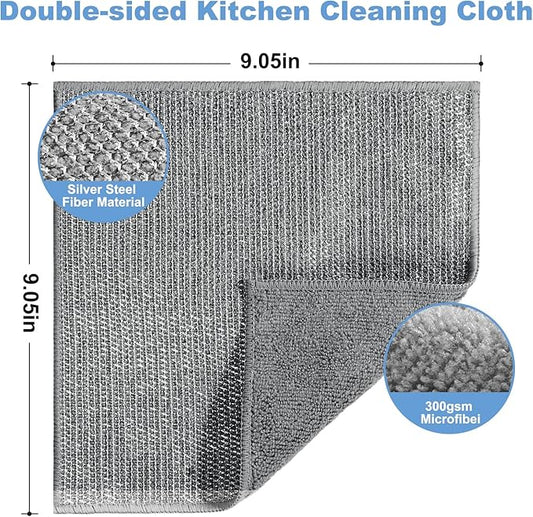 10pcs New Upgrade 2-Layer Microfiber Wire Dishcloth,Non-Scratch Wire Dishwashing Rags for Wet and Dry,Metal Scrubbers, Kitchen Miracle Cleaning Dish Rags for Cookware,Sinks, Dishes,Stove,Grey