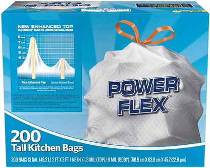 Member's Mark 13 gal Power Flex, Leak Protection, Tall Kitchen Simple Fit Drawstring Bags (Flex Power)
