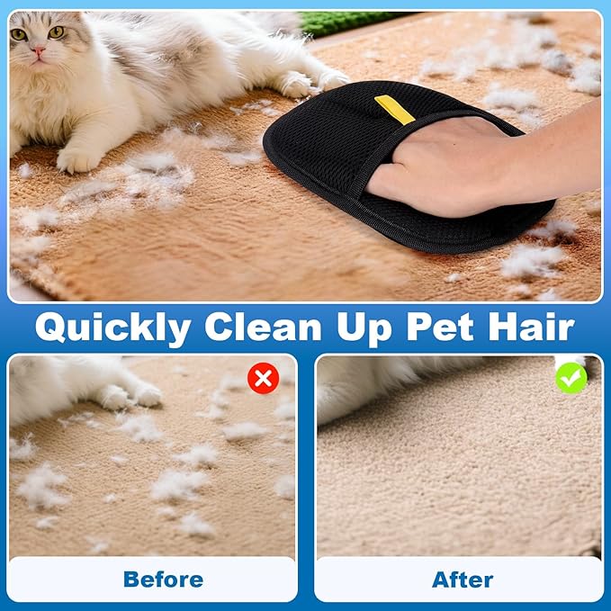 AIERSA Multifunctional Carpet Rake for Pet Hair Removal Tool 2 in 1 Metal and TPU Matted Carpet Scraper 54" Dog Hair Broom with Electrostatic Remover Glove for Couch Furniture Car