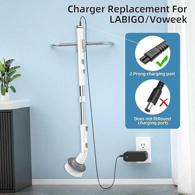 9V Charger Compatible with LABIGO Electric Spin Scrubber, Replacement Charger for Labigo Cordless Spin Scrubber LA1 Pro, for Voweek VWS211 Power Supply Cord