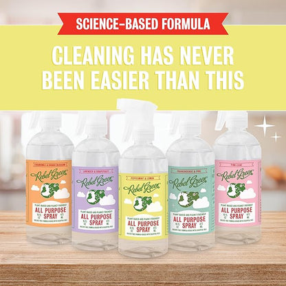 Rebel Green Natural All-Purpose Cleaning Spray - Plant-Derived Multi-Surface Cleaner with Essential Oils for Kitchen, Bath, Countertops and More - Peppermint & Lemon Scent - 16 oz - 2 Pack