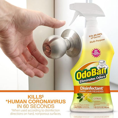 OdoBan Ready-to-Use Disinfectant and Odor Eliminator, Made in the USA, Citrus Scent, Set of 3, 2 Spray Bottles, 32 Ounces Each and 1 Gallon Concentrate
