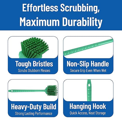 SPARTA 40501EC09 Plastic Large Scrub Brush, Kitchen Brush, Utility Brush With Long Handle For Cleaning, 20 Inches, Green