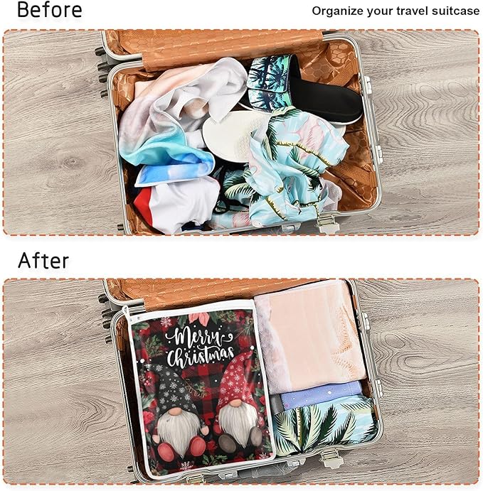 Mesh Laundry Bags Lingerie Bags for Washing Delicates 2 PCS Durable Wash Bag with Zipper Small and Medium Washable Red Black Checkered Christmas Gnomes Holly