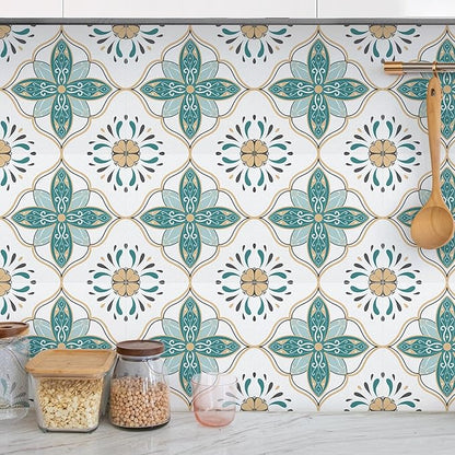 AM AMAONM 10pcs 20x20cm Removable Square Vintage Floral Pattern Tile Stickers 3D Decorative Peel and Stick Vinyl Self Adhesive Wall Tiles Decor Decals for Kitchen Backsplash Bathroom Furniture (C)