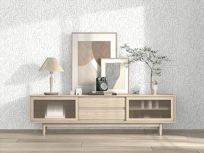 Ismoon 17.3"x 78.7"Gray and White Wall Paper Peel and Stick Modern Gray Striped Wallpaper Removable Self-Adhesive Neutral Wallpaper Contact Paper for Cabinets and Drawers Vinyl Rol
