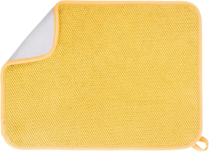 GeeRic Microfiber Dish Drying Mat, Super Absorbent Kitchen Dish Drying Pad for Mother's Day, Reversible Gift Mats for Countertop, 12 * 16 inch Yellow