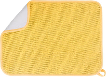 GeeRic Microfiber Dish Drying Mat, Super Absorbent Kitchen Dish Drying Pad for Mother's Day, Reversible Gift Mats for Countertop, 12 * 16 inch Yellow
