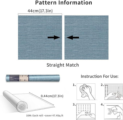 Simon&Siff Grey Blue Textured Grasscloth Peel and Stick Wallpaper 17.7"x394" Faux Grassweave Wallpaper Waterproof Self Adhesive Removable Wallpaper Mural for Home Decor Bedroom Kitchen Cabinet
