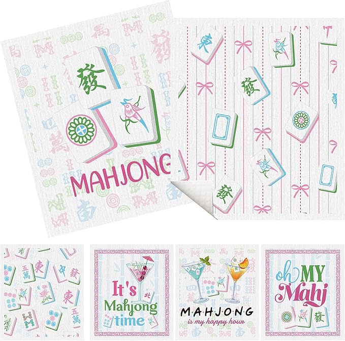 Mahjong Swedish Dishcloths for Kitchen, 6 Pack Mah Jongg Cocktail Swedish Dish Cloths for Washing Dishes, Reusable Washable Absorbent Dish Towels for Home Kitchen Cleaning Quick Drying