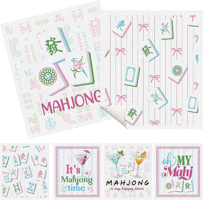 Mahjong Swedish Dishcloths for Kitchen, 6 Pack Mah Jongg Cocktail Swedish Dish Cloths for Washing Dishes, Reusable Washable Absorbent Dish Towels for Home Kitchen Cleaning Quick Drying