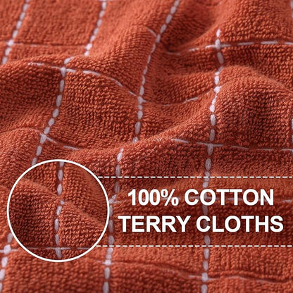 Homaxy 100% Cotton Terry Kitchen Towels(Rust, 13 x 28 inches), Checkered Designed, Soft and Super Absorbent Dish Towels, 6 Pack
